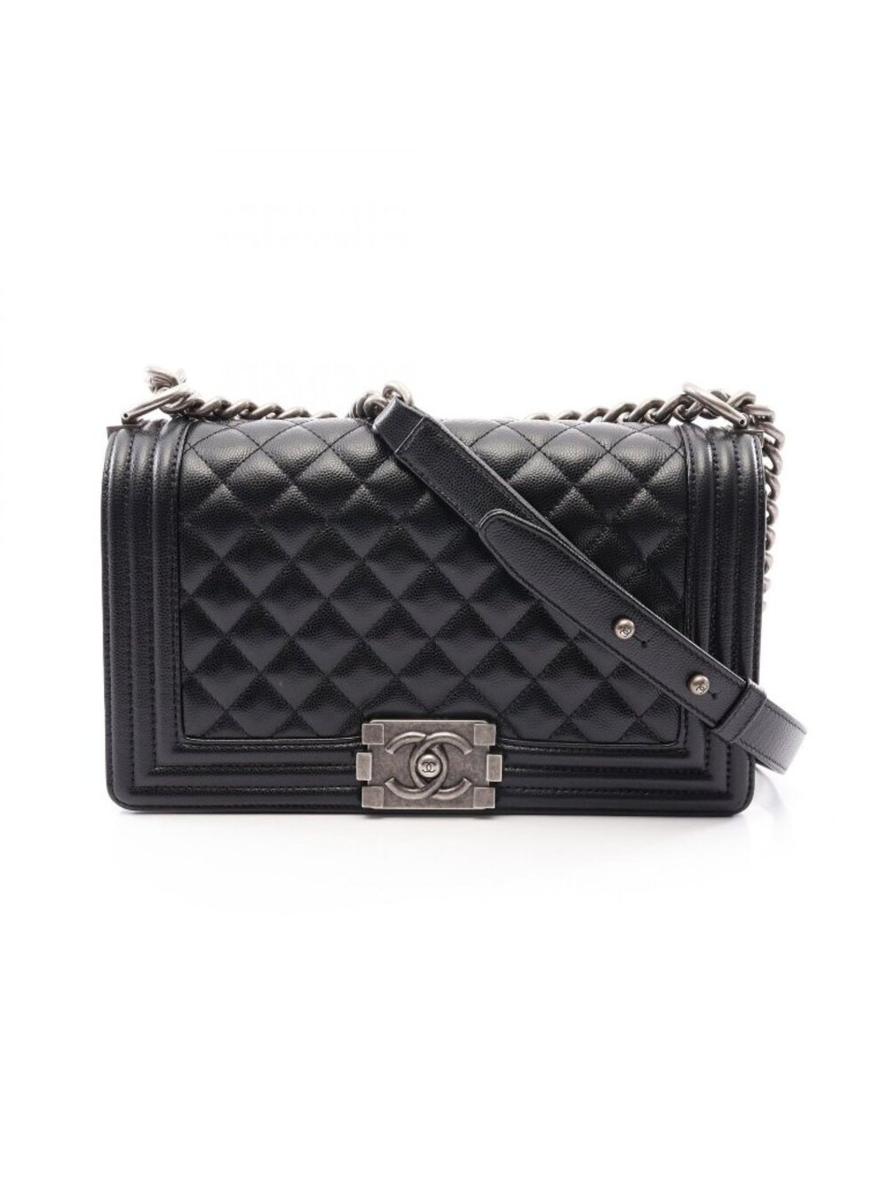 Chanel Shoulder Bag Boy Black Caviar Leather Chain